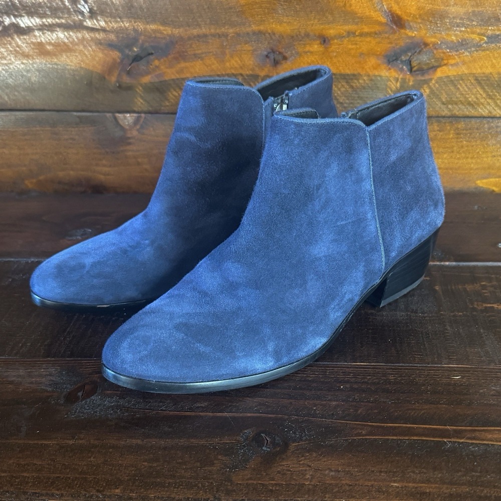 Sam Edelman Paige Rich Navy Suede Ankle Boots Women's 9.5 Med Side Zip Boho